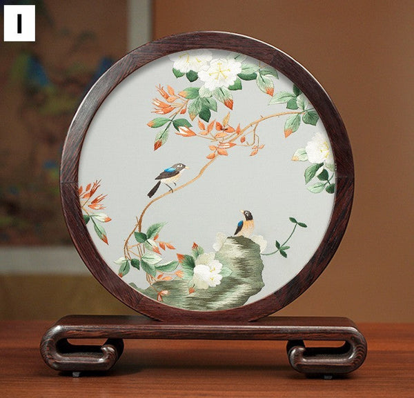 Embroidered Ornament, Traditional Chinese Suzhou Flower and Birds Silk Embroidery Ornaments, Exclusive Business Presents, Creative Birthday Gift, Premium Souvenir-Silvia Home Craft