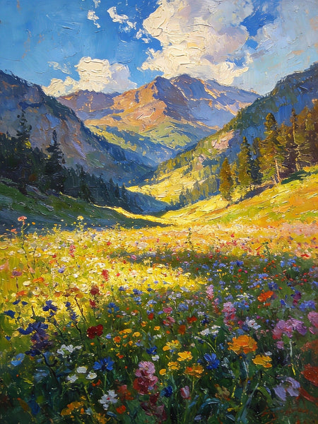 Wildflowers in Bloom Among High Peaks and Valleys, Small Landscape Paintings, Original Small Paintings on Canvas, Small Paintings on Canvas, Hand Painted Canvas Art, Heavy Texture Oil Paintings-Silvia Home Craft