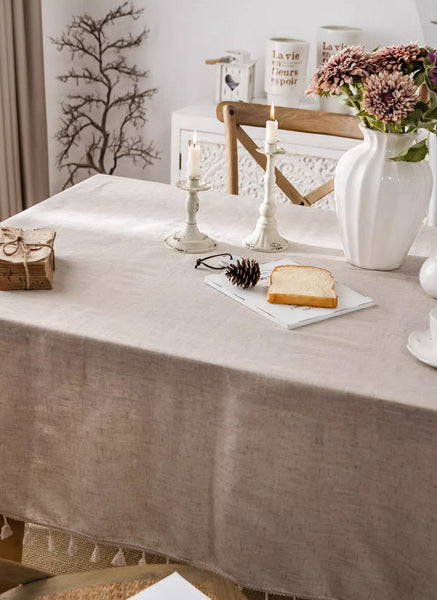Brown Tablecloth for Home Decoration, Simple Linen Rectangle Table Cover for Dining Room Table, Modern Table Cloth, Square Tablecloth for Oval Table-Silvia Home Craft