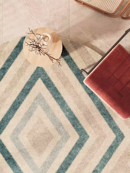 Simple Abstract Contemporary Round Rugs, Modern Area Rugs under Coffee Table, Geometric Modern Rugs for Bedroom, Thick Round Rugs for Dining Room-Silvia Home Craft
