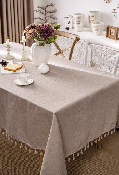 Brown Tablecloth for Home Decoration, Simple Linen Rectangle Table Cover for Dining Room Table, Modern Table Cloth, Square Tablecloth for Oval Table-Silvia Home Craft