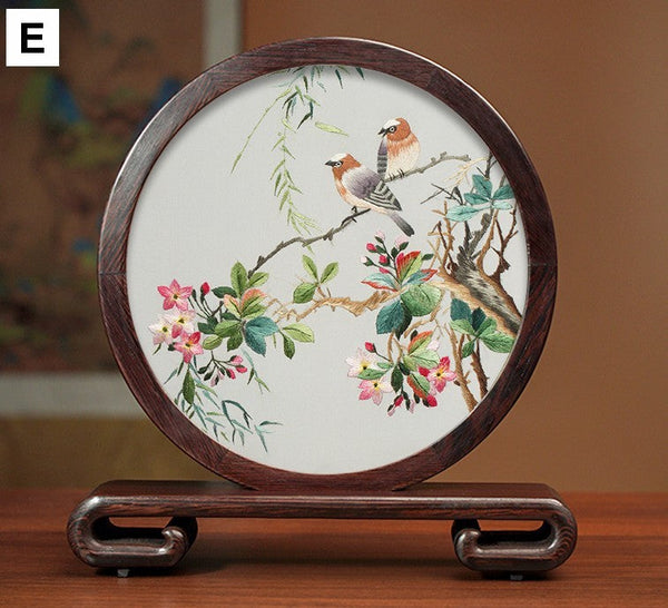 Flower and Bird Embroidery Ornaments, Unique Birthday Gift, Traditional Chinese Suzhou Silk Embroidered Ornament, Premium Souvenir, Exclusive Business Presents-Silvia Home Craft