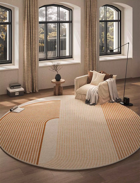 Geometric Modern Round Rugs for Living Room, Contemporary Area Rugs for Bedroom, Round Area Rugs for Dining Room, Coffee Table Rugs, Circular Modern Area Rug-Silvia Home Craft