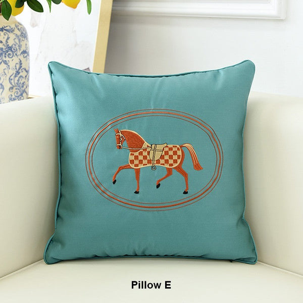 Decorative Throw Pillows for Couch, Modern Sofa Decorative Pillows, Embroider Horse Pillow Covers, Horse Modern Decorative Throw Pillows-Silvia Home Craft
