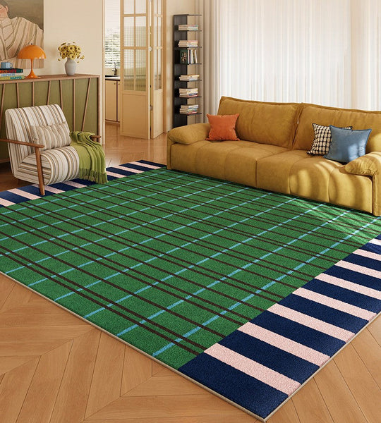 Modern Rugs for Living Room, Geometric Area Rugs, Green Mid Century Contemporary Rugs, Colorful Area Rugs for Bedroom-Silvia Home Craft