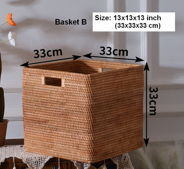 Storage Basket for Shelves, Large Rectangular Storage Basket, Storage Baskets for Kitchen, Woven Storage Basket for Living Room-Silvia Home Craft