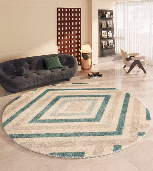 Simple Abstract Contemporary Round Rugs, Modern Area Rugs under Coffee Table, Geometric Modern Rugs for Bedroom, Thick Round Rugs for Dining Room-Silvia Home Craft