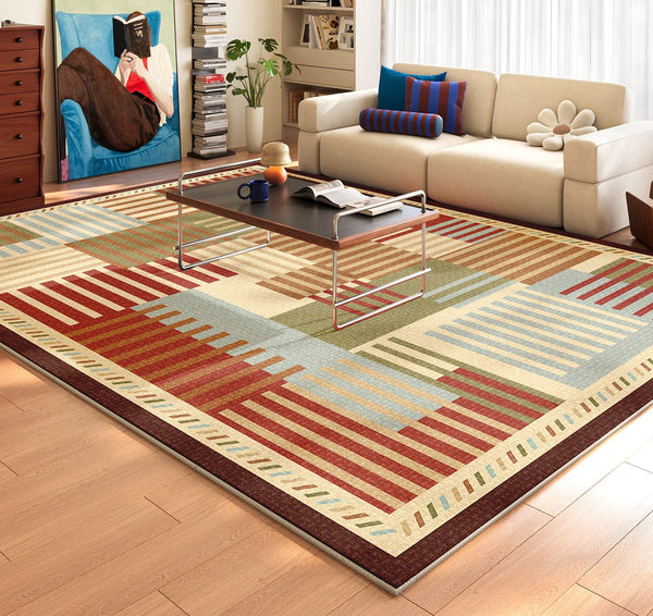 Modern Living Room Rug Placement Ideas, Contemporary Geometric Rugs for Bedroom, Colorful Carpets for Apartment, Living Room Modern Rugs-Silvia Home Craft