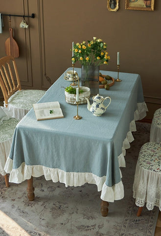 Extra Large Rectangle Tablecloth for Dining Room Table, Blue Modern Table Cloth, Ramie Tablecloth for Home Decoration, Square Tablecloth for Round Table-Silvia Home Craft