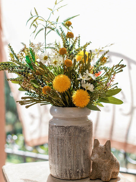 Beautiful Modern Artificial Flowers for Dining Room Table, Dandelion, Wheat Branch, Eucalyptus Globulus, Unique Flower Arrangement for Home Decoration-Silvia Home Craft