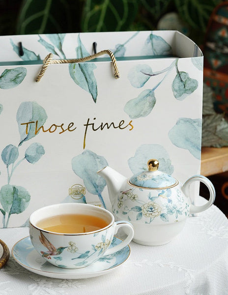 Stackable Teapot and Cup Set, Ceramic Tea Pot with Integrated Cup, Porcelain Teapot with Matching Cup and Saucer in Gift Box, Mother-and-Baby Teapot with Matching Saucer-Silvia Home Craft