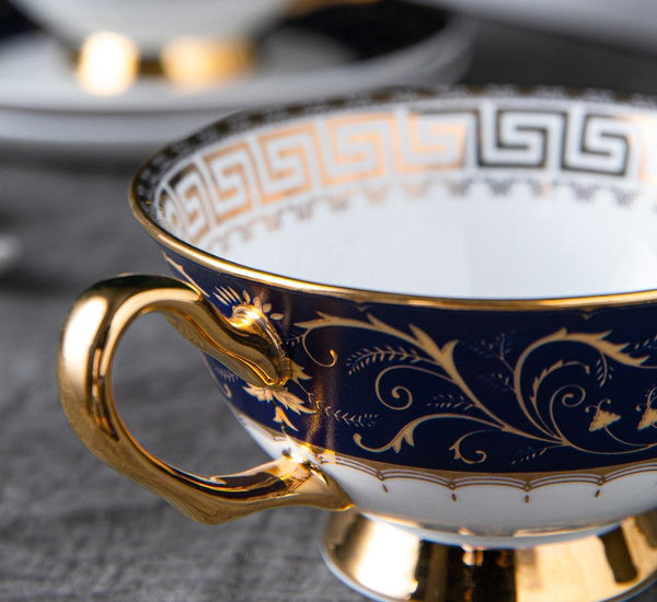 Porcelain Tea Cup Saucer Set, Unique Blue Tea Cup and Saucer in Gift Box, Royal Ceramic Cups, Elegant Ceramic Coffee Cups-Silvia Home Craft