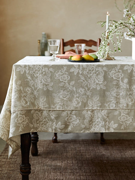 French Flower Pattern Tablecloth for Round Table, Vintage Rectangle Tablecloth for Dining Room Table, Rustic Farmhouse Table Cover for Kitchen-Silvia Home Craft