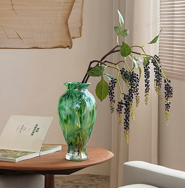 Large Green Glass Flower Vases, Modern Glass Flower Vases, Water Holding Flower Vases, Handmade Flower Vases on Table-Silvia Home Craft