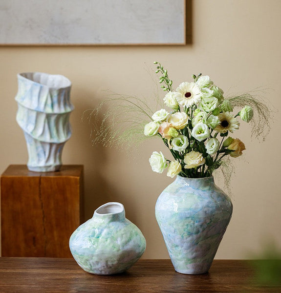 Modern Porcelain Flower Vases, Handmade Water Holding Flower Vases, Centerpiece on Dining Table, Ceramic Bouquet Vases, Flower Vases on Table-Silvia Home Craft