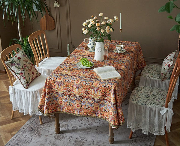 Flower Pattern Tablecloth, Square Tablecloth for Round Table, Large Cotton Rectangle Tablecloth for Home Decoration, Farmhouse Table Cloth Dining Room Table-Silvia Home Craft