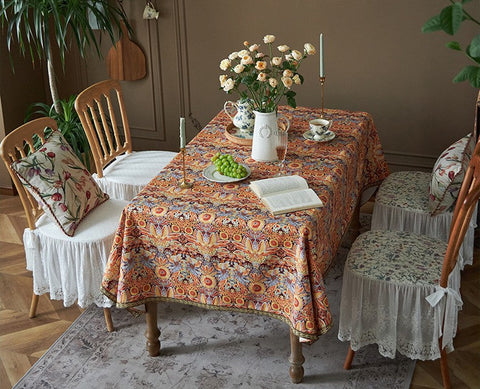 Flower Pattern Tablecloth, Square Tablecloth for Round Table, Large Cotton Rectangle Tablecloth for Home Decoration, Farmhouse Table Cloth Dining Room Table-Silvia Home Craft