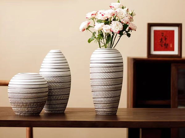 Centerpiece on Dining Table, Large Flower Vase on Table, Modern Bouquet Flower Vases, Handmade Pottery Flower Vases Urn, Water Holding Flower Vases-Silvia Home Craft