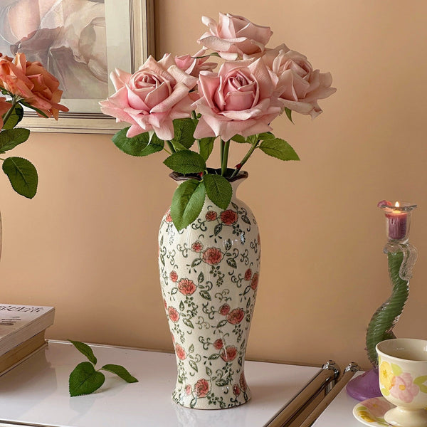 Rustic Porcelain Flower Vases, Handmade Water Holding Flower Vases, Ceramic Bouquet Vases, Tall Flower Vases on Table-Silvia Home Craft