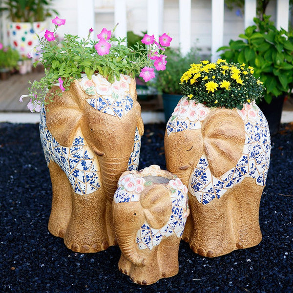 Oversized Garden Flower Pot, Modern Outdoor Garden Flower Pots, Extra Large Elephant Garden Flowerpots, Animal Statue for Garden Ornaments, Large Resin Statue for Garden-Silvia Home Craft