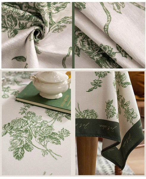 Chenille Flower Tablecloth for Dining Table, Elegant French Style Table Cover for Dining Room Table, Modern Rectangle Tablecloth for Oval Table-Silvia Home Craft