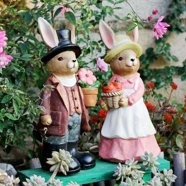 Garden Animal Sculpture Rabbit Statues, Garden Decor Ideas, Animal Statue for Garden Ornament, Villa Courtyard Decor, Outdoor Garden Decoration-Silvia Home Craft