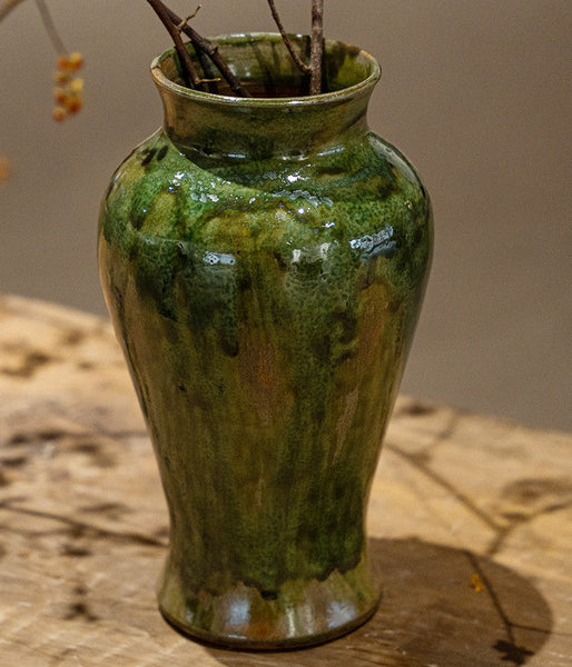 Ceramic Bouquet Vases, Green Flower Vases on Table, Porcelain Flower Vases, Dining Table Centerpiece, Handmade Water Holding Flower Vase-Silvia Home Craft