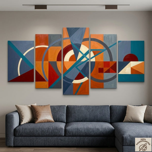 Abstract Acrylic Paintings, Hand Painted Canvas Art, Large Modern Paintings for Bedroom, Geometric Contemporary Art-Silvia Home Craft