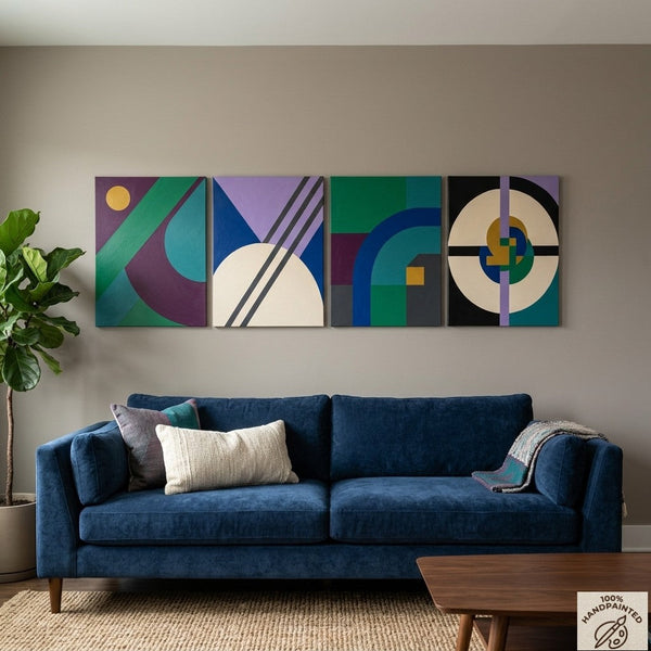 Abstract Geometric Art, Modern Paintings for Mid Century Living Room, Multi Panel Canvas Paintings-Silvia Home Craft