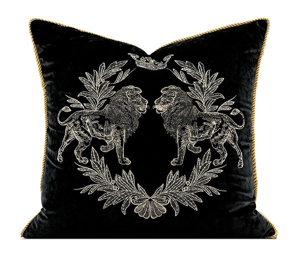 Modern Pillows for Couch, Embroidery Lion Decorative Pillow Covers, Decorative Throw Pillows for Living Room, Large Modern Sofa Pillows-Silvia Home Craft