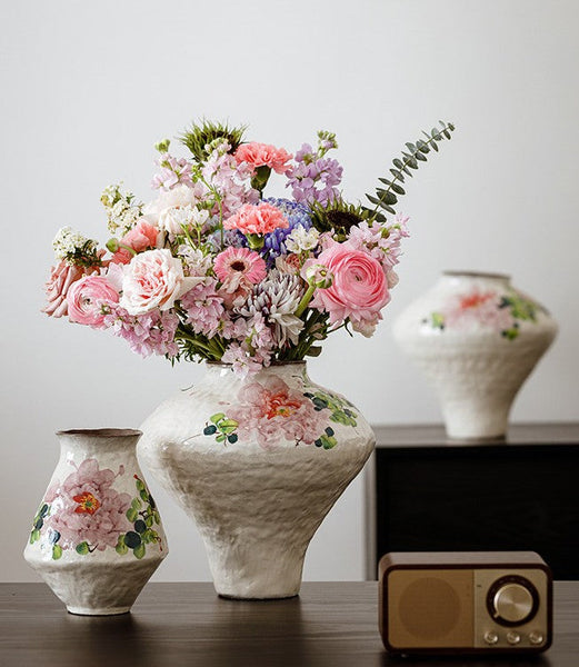 Modern Porcelain Flower Vases, Flower Vases on Table, Handmade Water Holding Flower Vases, Centerpiece on Dining Table, Ceramic Bouquet Vases-Silvia Home Craft