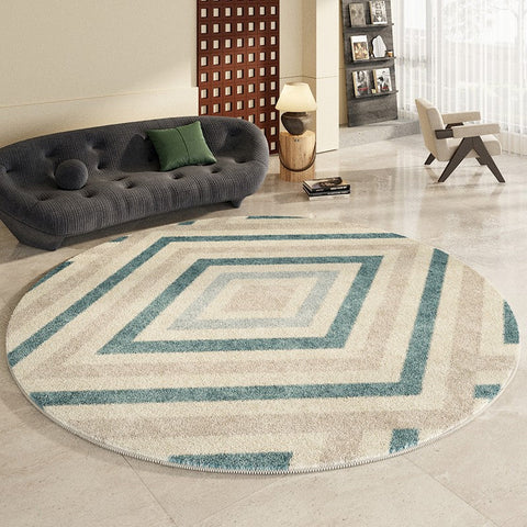 Simple Abstract Contemporary Round Rugs, Modern Area Rugs under Coffee Table, Geometric Modern Rugs for Bedroom, Thick Round Rugs for Dining Room-Silvia Home Craft
