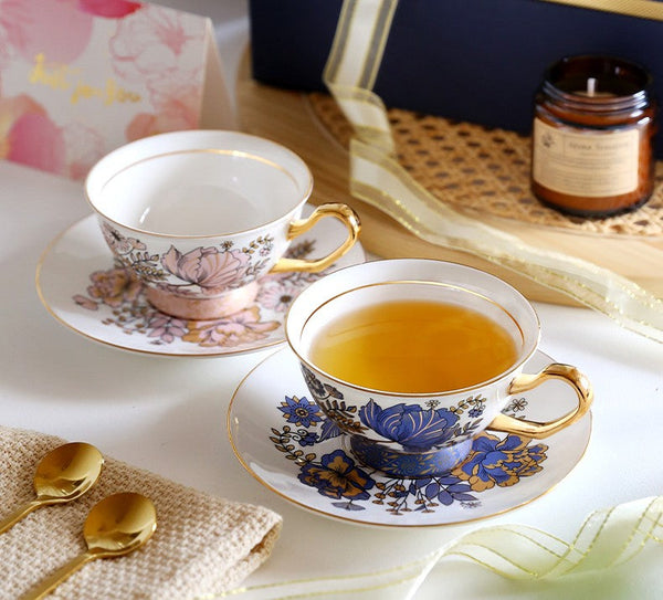 Elegant Ceramic Coffee Cups, Afternoon British Tea Cups, Unique Iris Flower Tea Cup and Saucer in Gift Box, Royal Porcelain Tea Cup Set-Silvia Home Craft
