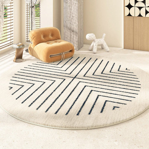 Geometric Modern Rug Ideas for Living Room, Thick Round Rugs for Dining Room, Abstract Contemporary Round Rugs for Bedroom-Silvia Home Craft
