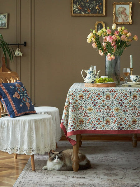 Large Rectangle Tablecloth for Home Decoration, Square Tablecloth for Round Table, Farmhouse Table Cloth Dining Room Table, Flower Pattern Tablecloth-Silvia Home Craft