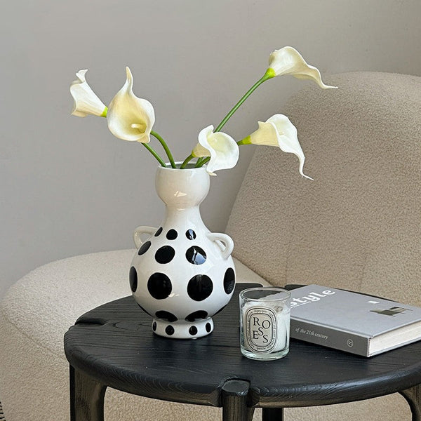 Ceramic Bud Vases, Small Flower Vases on Table, Black and White Polka Dot Flower Vase, Modern Porcelain Flower Vases, Handmade Water Holding Flower Vases-Silvia Home Craft