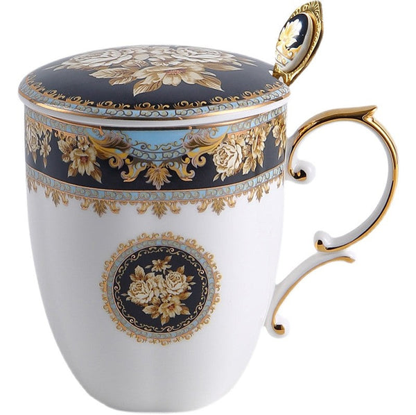 Beautiful British Ceramic Mugs, Large Capacity Ceramic Mugs for Office, Large Royal Porcelain Mug, Elegant Ceramic Coffee Mug-Silvia Home Craft