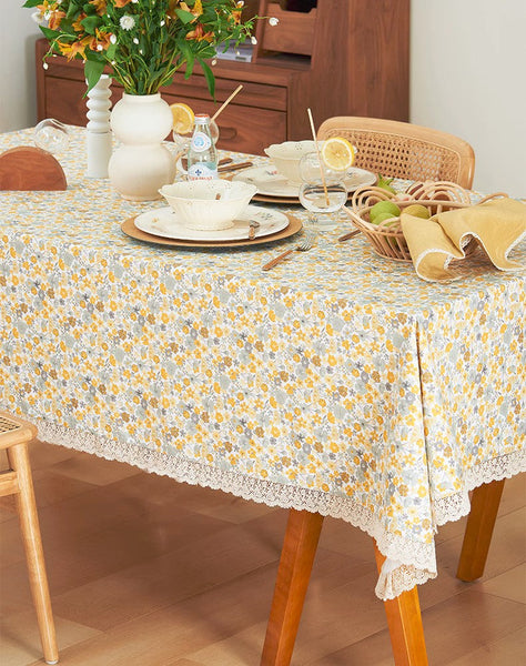 Dining Room Flower Table Cloths, Cotton Rectangular Table Covers for Kitchen, Farmhouse Table Cloth, Wedding Tablecloth, Square Tablecloth for Round Table-Silvia Home Craft