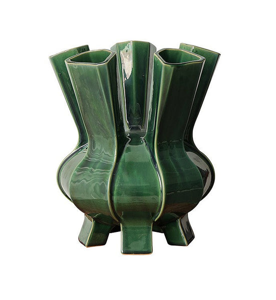 Unique Handmade Modern Flower Vase, Centerpiece Ceramic Bouquet Vases, Contemporary Vases on Dining Table, Green Porcelain Vases for Modern Home Decor-Silvia Home Craft