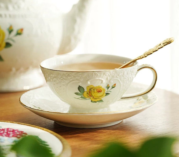 Tea Cup Set, Vintage Tea Cup Set, Modern Ceramic Cups, Ceramic Tea Cup with Saucer, European Tea Cup Set, Porcelain Tea Cups, Floral Tea Cup Set, Classic British Tea Cups, Elegant Tea Cup With Saucer-Silvia Home Craft