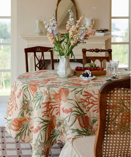 Sea Shell Pattern Tablecloth, Large Modern Rectangle Tablecloth for Dining Room Table, Square Tablecloth, Farmhouse Table Cloth, Wedding Tablecloth-Silvia Home Craft