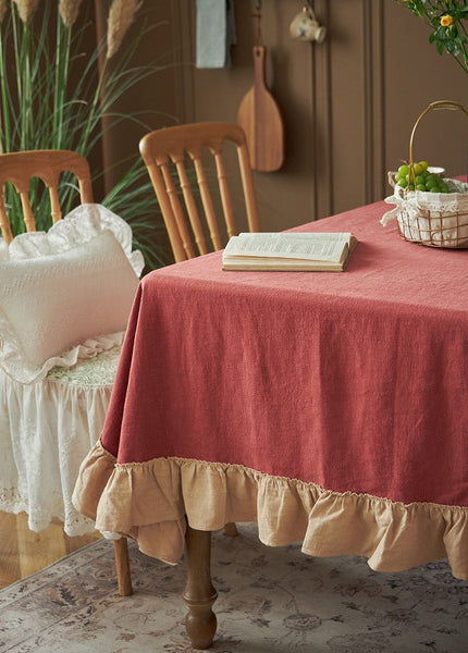 Square Tablecloth for Round Table, Red Modern Table Cloth, Ramie Tablecloth for Home Decoration, Extra Large Rectangle Tablecloth for Dining Room Table-Silvia Home Craft