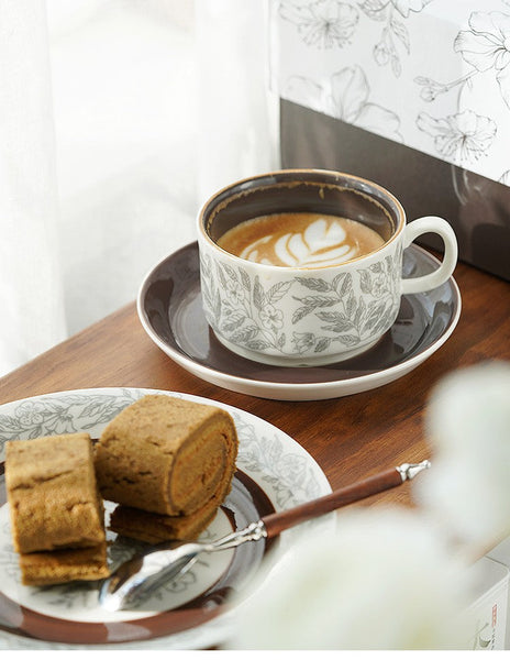 Vintage Porcelain Tea Cup Saucer Set, 8 oz British Tea Cup and Saucer in Gift Box, Royal Ceramic Cups, Elegant Ceramic Coffee Cups-Silvia Home Craft