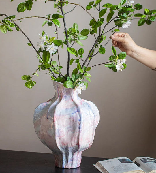 Centerpiece Ceramic Bouquet Vases, Handmade Modern Flower Vase, Large Contemporary Vases on Dining Table, Porcelain Vases for Modern Home Decor-Silvia Home Craft