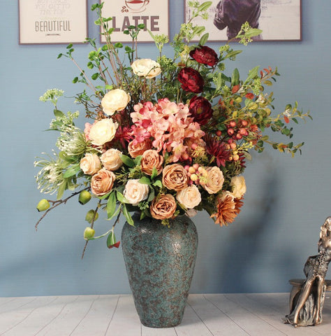 Amazing Artificial Floral Arrangement for Bedroom, Modern Large Bunch of Flowers Arrangement Interior Design, Creative Faux Silk Floral Bouquet Table Centerpiece-Silvia Home Craft