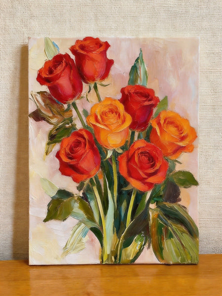 Hand Painted Canvas Art, Original Flower Paintings, A Bunch of Red Rose Flowers, Original Oil Paintings, Small Canvas Artwork-Silvia Home Craft