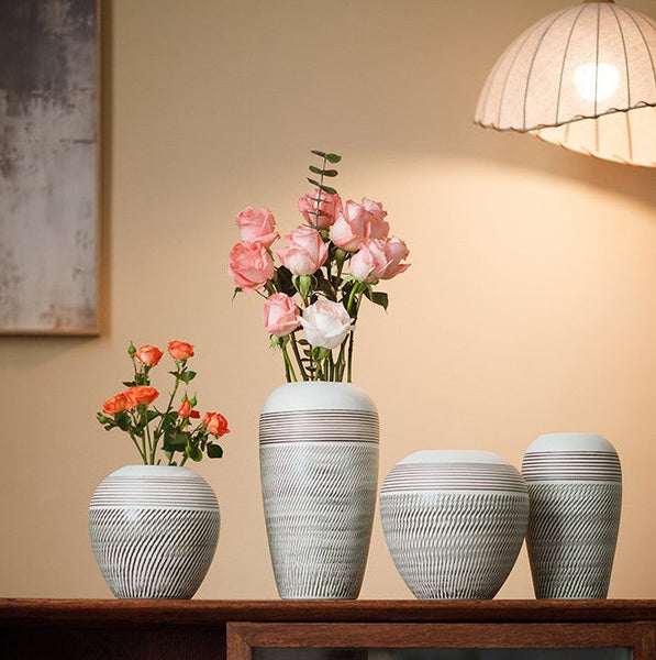 Centerpiece on Dining Table, Large Flower Vase on Table, Pottery Flower Vases Urn, Modern Bouquet Flower Vases, Handmade Water Holding Flower Vases-Silvia Home Craft