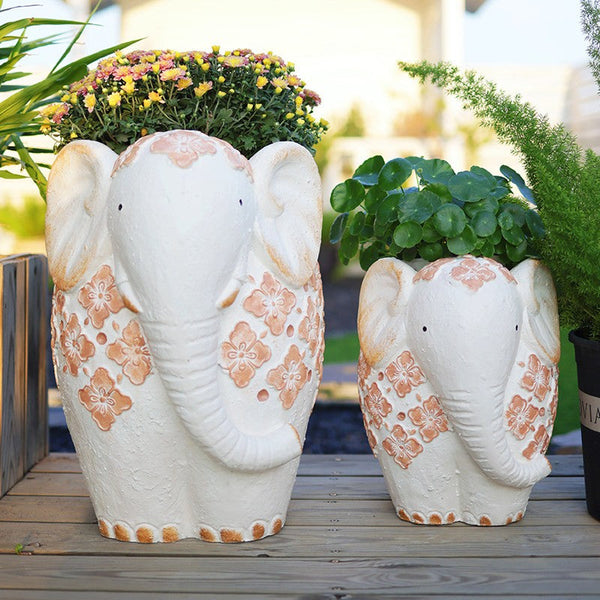 Animal Statue for Garden Ornaments, Oversized Modern Garden Flower Pot, Extra Large Elephant Garden Flowerpots, Resin Statue for Garden, Villa Outdoor Garden Flower Pots-Silvia Home Craft