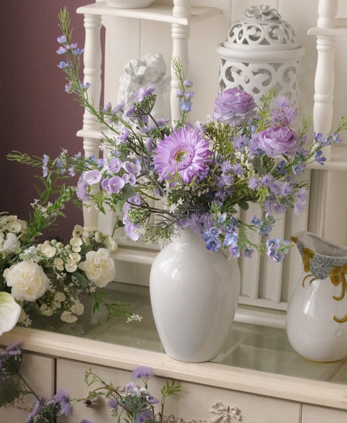 Artificial Floral for Living Room, Large Bunch of Purple Romantic Flowers for Bedroom, Beautiful Spring Flower Arrangement for Interior Design, Table Centerpiece-Silvia Home Craft