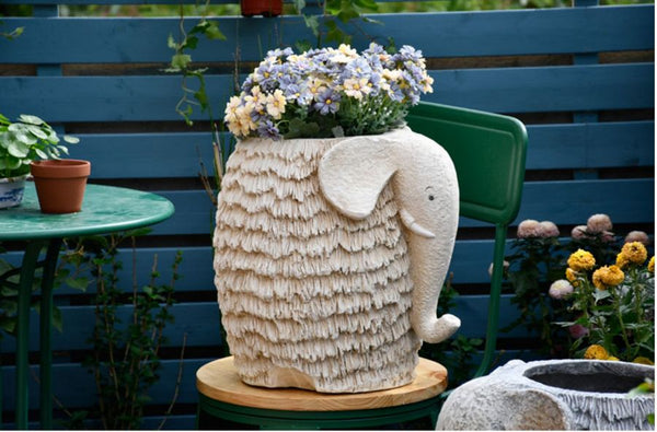 Large Elephant Flowerpot, Resin Statue for Garden, Modern Animal Statue for Garden Ornaments, Villa Outdoor Decor Gardening Ideas-Silvia Home Craft